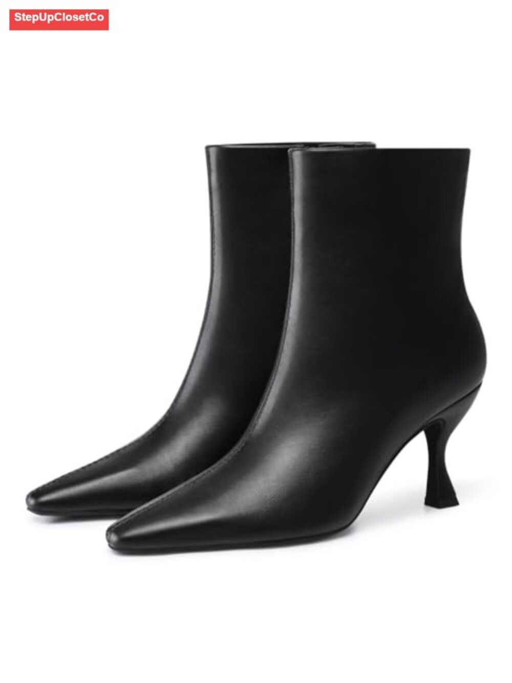 Pointed Toe Kitten Heel Ankle Booties Side Zip Comfortable Office